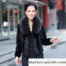 衣king 皮草外套新款2011 韓版水貂毛拼貂貂皮大衣狐貍毛領 黑色工廠,批發,進口,代購