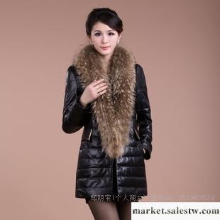 供應皇家名品 韓版大貉子毛領綿羊皮羽絨服女真皮 中長款海寧皮衣工廠,批發,進口,代購