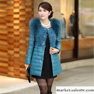 供應 2012新款真皮皮衣羽絨服韓版修身中長款貉子毛羊皮毛海寧皮衣 女工廠,批發,進口,代購