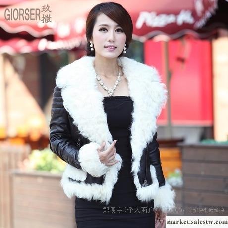 供應玖撒2012新款海寧真皮皮衣女短款真皮綿羊皮韓版羊羔毛領外套工廠,批發,進口,代購