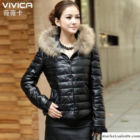 供應薇薇卡 真皮羽絨服皮衣女 韓版修身短款連帽綿羊皮外套 VJ22001工廠,批發,進口,代購