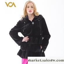 VOA維歐艾 新款皮草外套女式 黑色帶帽長袖韓版裙擺水貂裘皮大衣工廠,批發,進口,代購