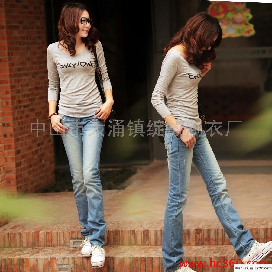 2012新款彈力韓版長褲女式牛仔褲直筒褲潮顯瘦工廠,批發,進口,代購
