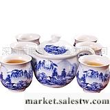 供應--茶具景德鎮陶瓷 7頭優級釉中彩青花提梁茶具套裝 瓷器茶壺茶杯工廠,批發,進口,代購
