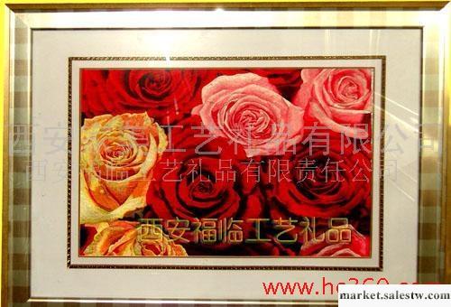 供應中國手工蘇繡精品畫芯成品批發蘇繡三色玫瑰工廠,批發,進口,代購