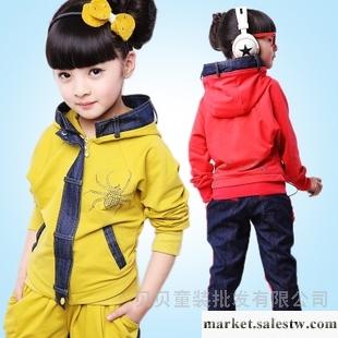 供應童裝 女童 2012秋裝 新款正品 牛仔長袖開衫運動兒童套裝包郵韓版工廠,批發,進口,代購