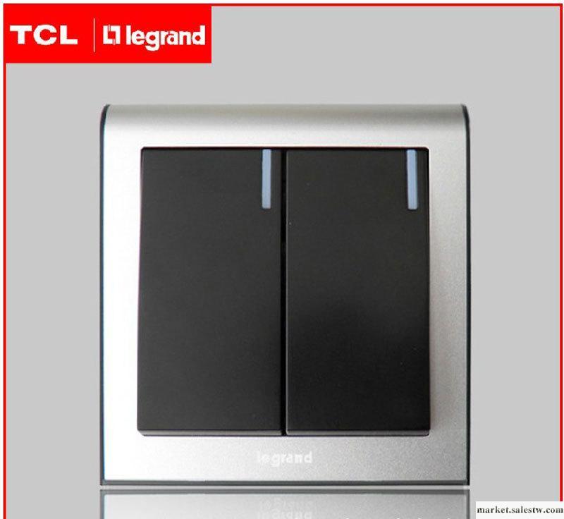 供應TCL羅格朗K5經典系列黑框玉石銀邊+黑芯雙開雙控帶LED燈開關工廠,批發,進口,代購