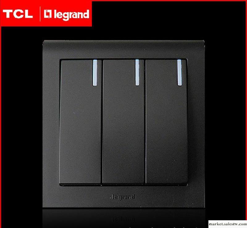 供應TCL|Legrand羅格朗K5經典黑色三開雙控帶LED燈開關工廠,批發,進口,代購