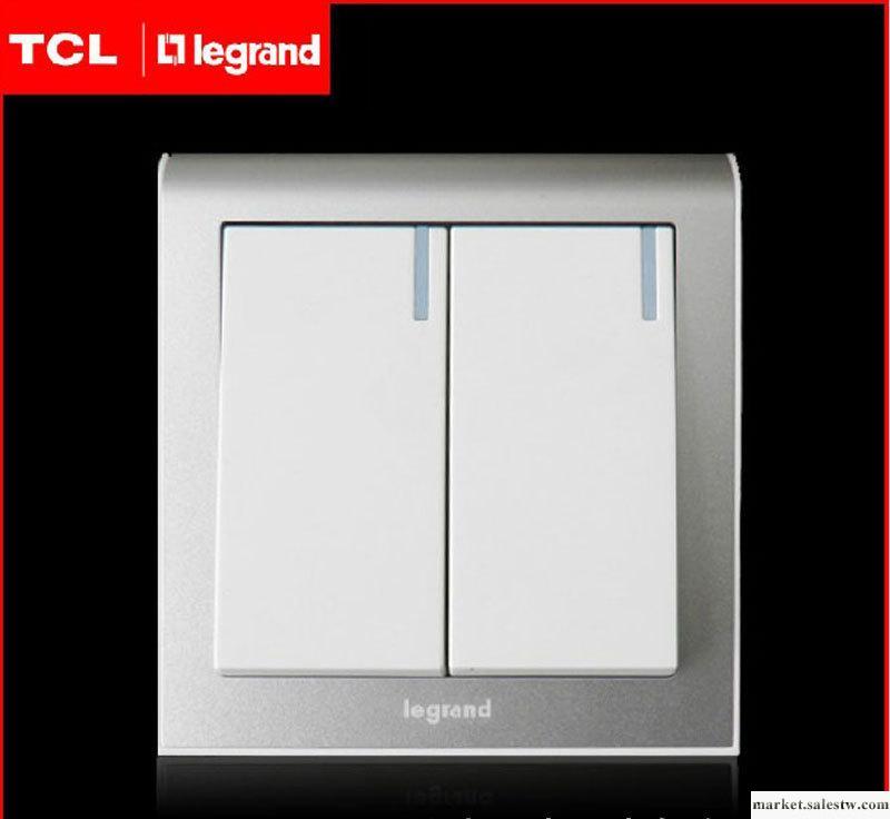 供應TCL羅格朗K5經典系列白框玉石銀邊+白芯雙開雙控帶LED燈開關工廠,批發,進口,代購