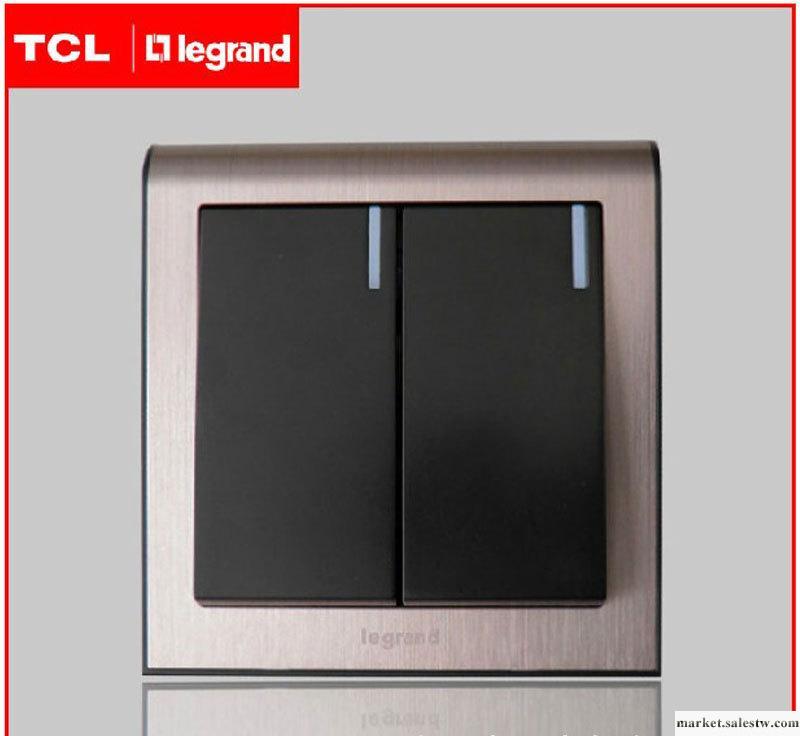 供應TCL羅格朗K5經典系列玫瑰金邊+黑芯雙開單控帶LED燈開關工廠,批發,進口,代購