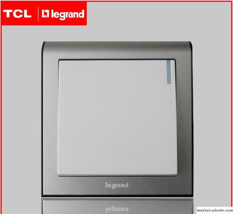 供應TCL羅格朗K5經典系列黑框玉石銀邊+白芯一位單控帶LED燈開關工廠,批發,進口,代購