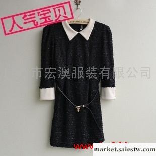 【Lohas girl】春裝新款七分袖韓版復古領亮絲修身連衣裙 實拍工廠,批發,進口,代購