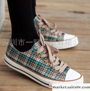 包郵英倫細格子休閑女鞋子 低幫系帶帆布鞋女韓版平底日常休閑鞋工廠,批發,進口,代購