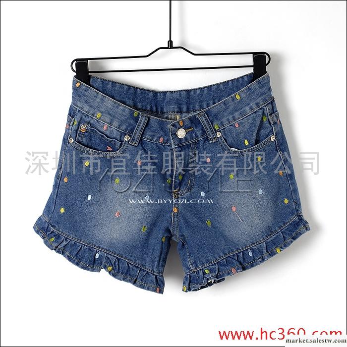 Y-017-025夏裝新品2012日系森女波點荷葉邊牛仔短褲熱褲女褲子工廠,批發,進口,代購