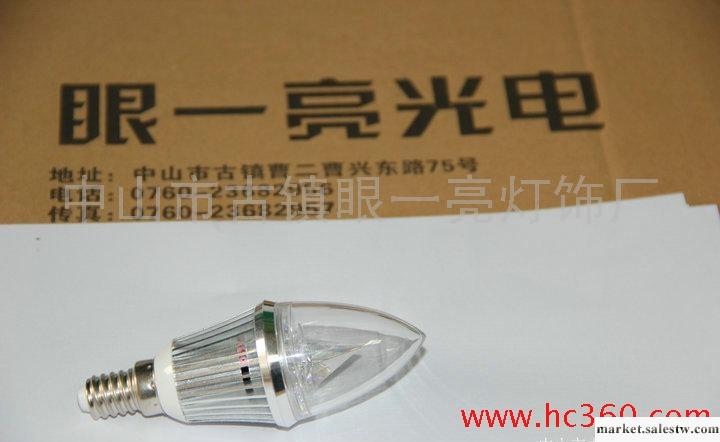 LED蠟燭燈 3W尖泡 銀色 E14燈頭 中山市古鎮眼一亮燈飾廠工廠,批發,進口,代購