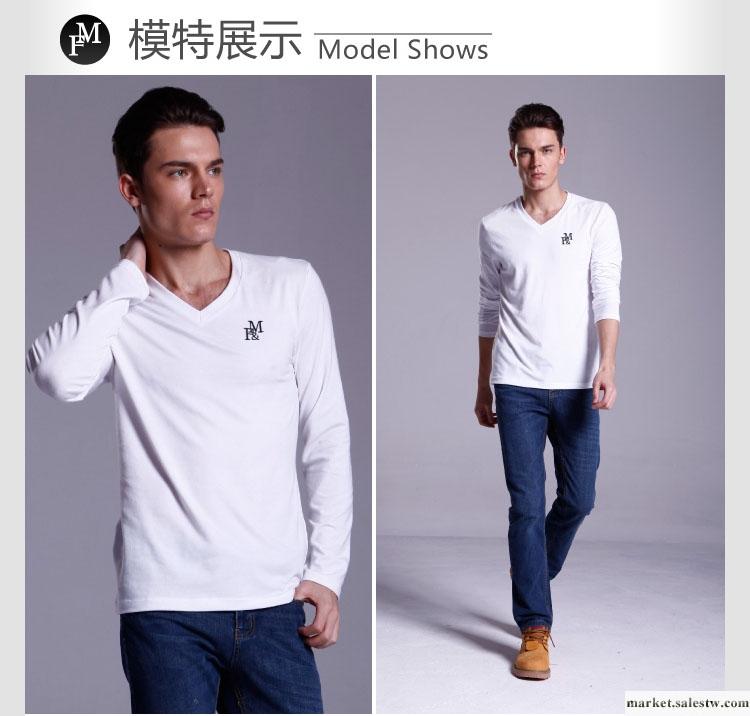 供應FMP007男裝經典款全棉V領長袖T恤熱銷工廠,批發,進口,代購