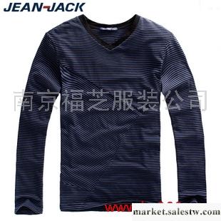 供應JeanJack男裝2012新款春裝條紋V領男士長袖T恤 男純棉休閑簡北辰工廠,批發,進口,代購