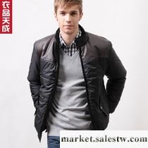 供應衣品天成 休閑棉服男裝PU皮拼接外套 棉衣 男 1108M15工廠,批發,進口,代購