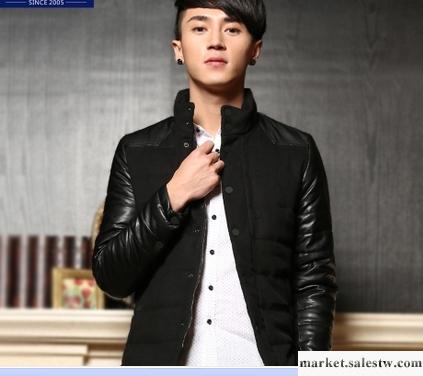 供應WOOG韓版男裝2012冬裝新款男士棉衣立領修身pu皮加厚棉服潮男工廠,批發,進口,代購