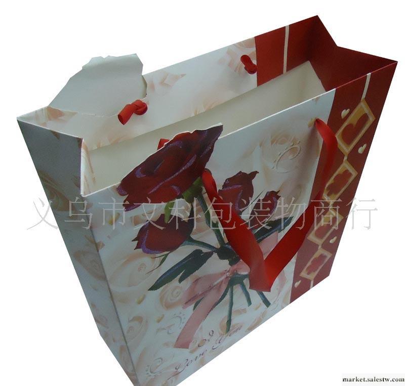 【廠家直銷】白卡紙彩色膠印玫瑰花涂彩色金粉外貿禮品手提袋工廠,批發,進口,代購