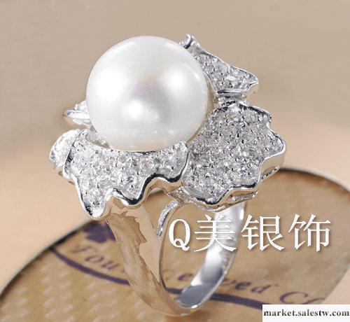 供應天然珍珠吊墜13mm大珍珠豪華滿鉆高貴女人純銀戒指工廠,批發,進口,代購
