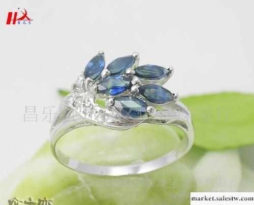 925銀 飾品 珠寶 首飾 批發 水晶寶石 葉形天然藍寶石戒指/指環工廠,批發,進口,代購