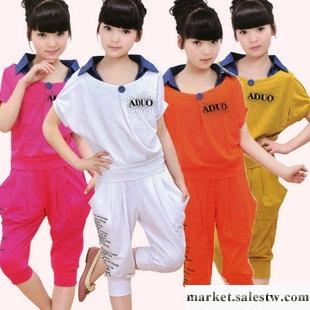 供應童裝女童夏裝2012運動套裝中大童兒童短袖 褲子兩件套工廠,批發,進口,代購