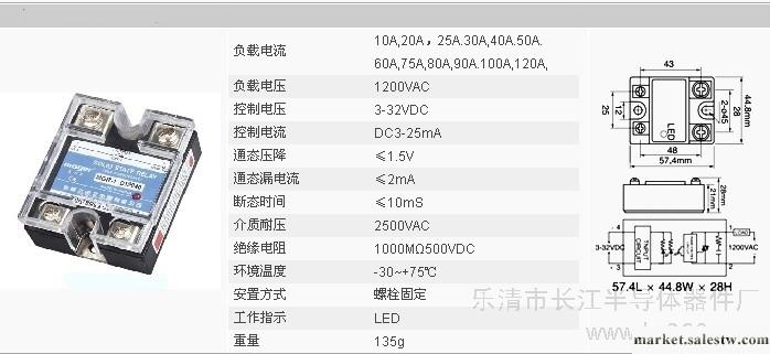 供應長江半導體JGX-1 D48120單相固態繼電器工廠,批發,進口,代購