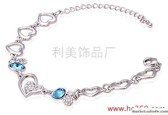 供應心形手鏈 鍍白金 施華洛世奇水晶飾品 鍍金飾品20145工廠,批發,進口,代購