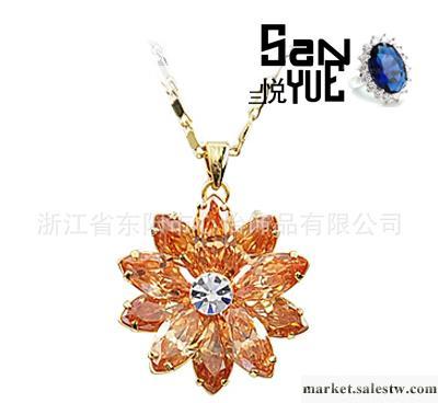 供應S20073  花朵形狀 鋯石銅鍍金項鏈工廠,批發,進口,代購