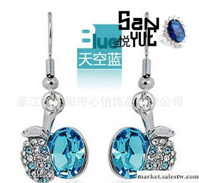 供應S100902  三悅飾品工廠 韓版水晶蘋果耳環工廠,批發,進口,代購