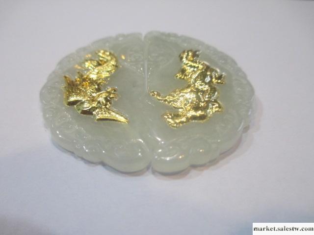 供應龍鳳情侶對金鑲玉吊墜工廠,批發,進口,代購