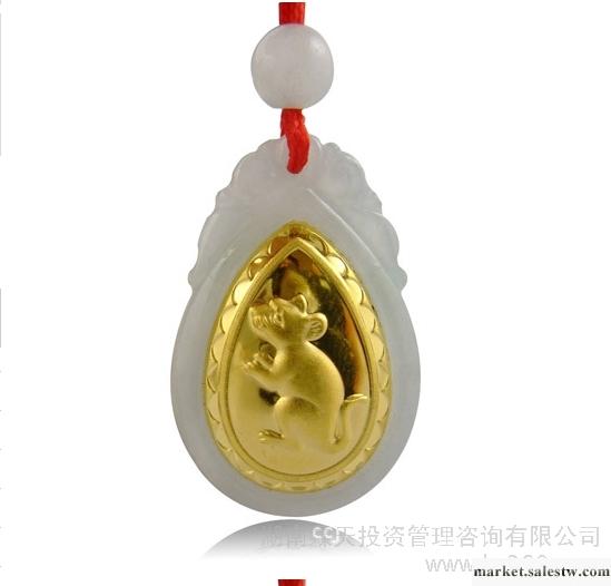 供應霖天黃金LT0014C金鑲玉吊墜送財鼠批發・進口・工廠・代買・代購
