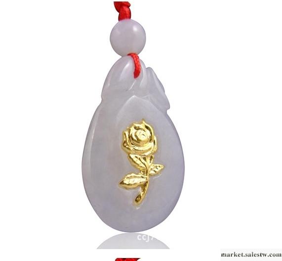 供應霖天黃金LT0013C金鑲玉吊墜玫瑰花工廠,批發,進口,代購