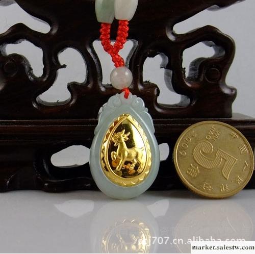 供應霖天黃金LT0010C金鑲玉吊墜生肖羊工廠,批發,進口,代購