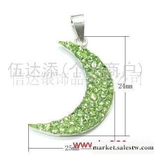 供應SJ1412純銀月亮形水晶吊墜，時尚銀飾，925純銀首飾工廠,批發,進口,代購