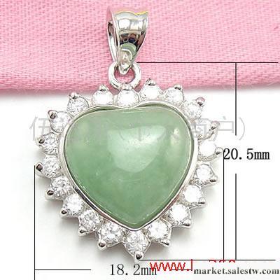 供應02408 銀鑲玉心形吊墜，925純銀鑲鋯包玉吊墜工廠,批發,進口,代購