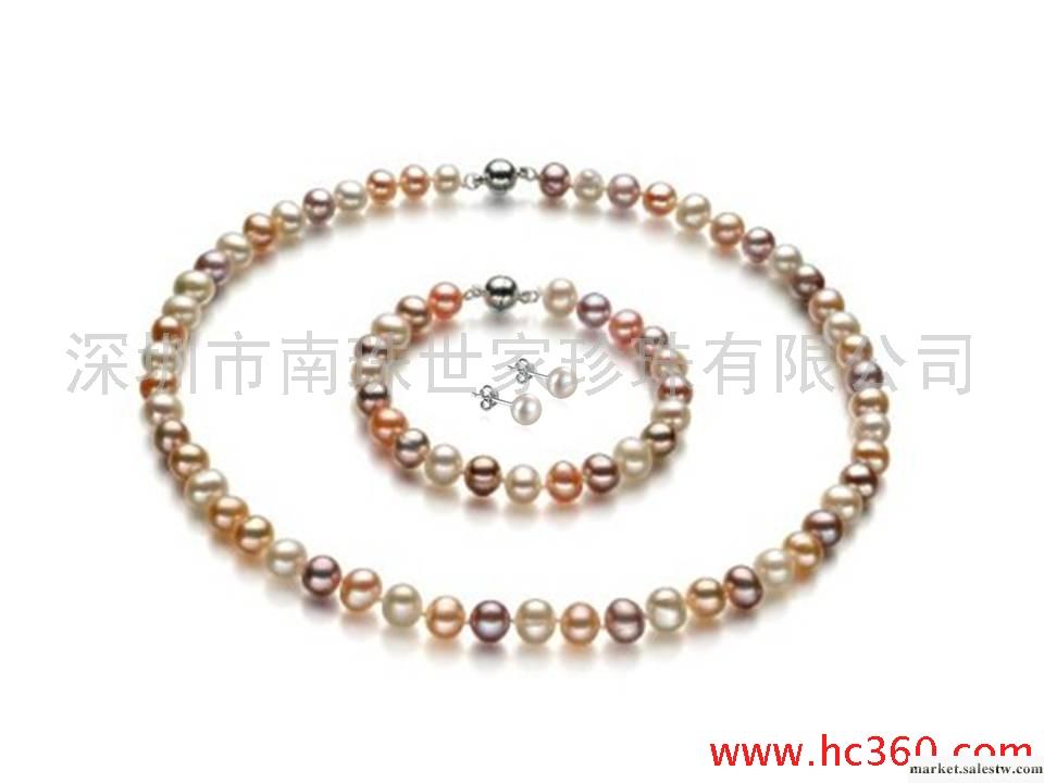 供應【南珠世家】天然珍珠項鏈 手鏈 耳飾套裝 8.0-8.5mm迷人珍珠工廠,批發,進口,代購