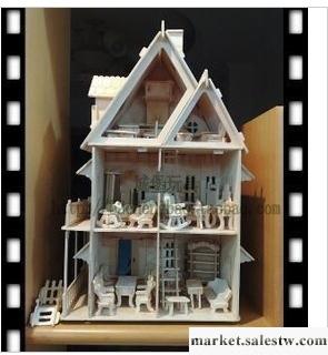 供應DIY立體拼圖玩具 四聯木制仿真模型夢幻哥特別墅+34件小家具套餐工廠,批發,進口,代購