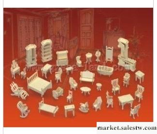 供應益智玩具 diy 3D木制立體拼圖 四聯家具模型 34件家具套裝工廠,批發,進口,代購