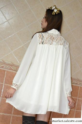 2012春裝新款 日系 復古 蕾絲花邊 中長款 雪紡衫 襯衫裙（批發）工廠,批發,進口,代購