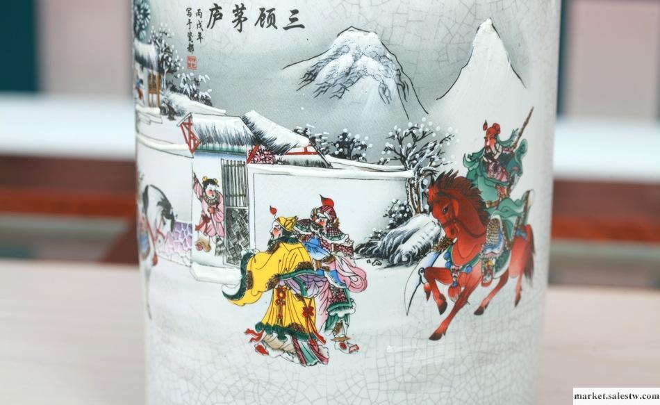 三顧茅廬 圓形 書筒 陶瓷 擺設 喜慶 禮品 工藝品 花瓶 訂做批發工廠,批發,進口,代購
