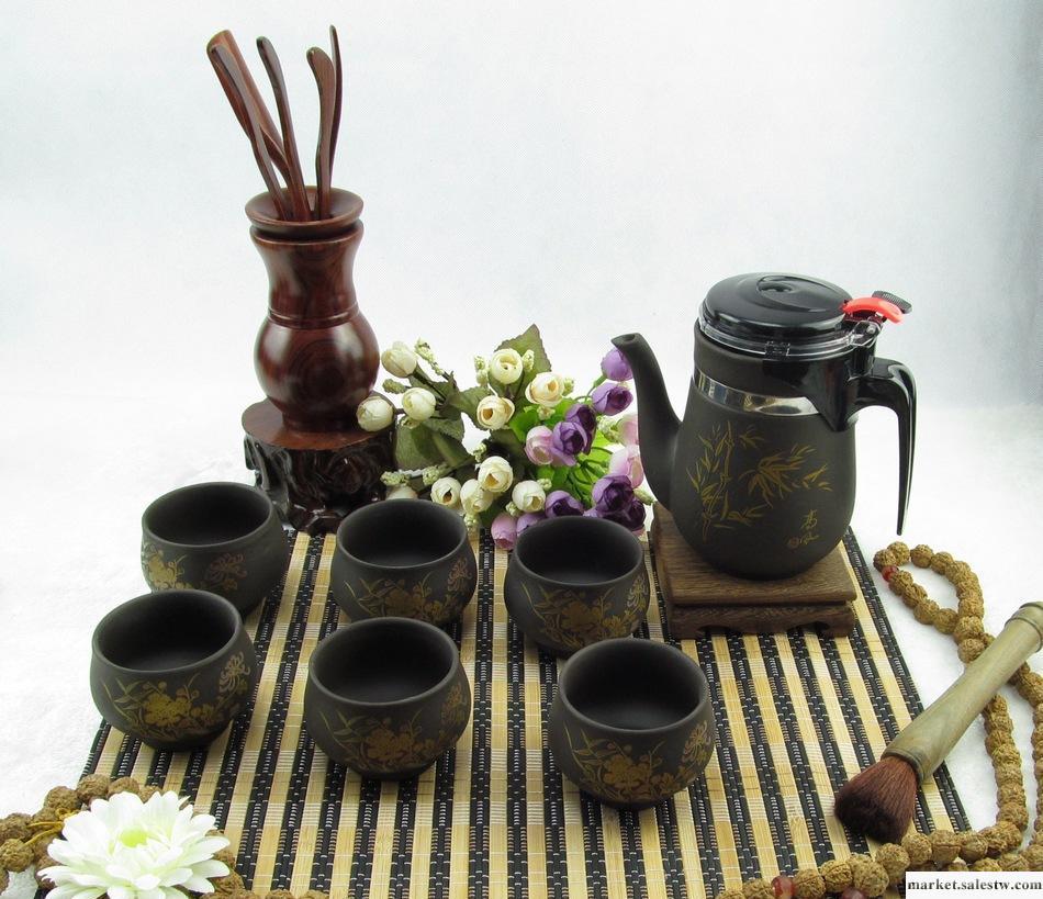 紫砂茶具套裝-陶瓷茶具-功夫茶具-飄逸杯-竹子七件套-套裝-禮品工廠,批發,進口,代購