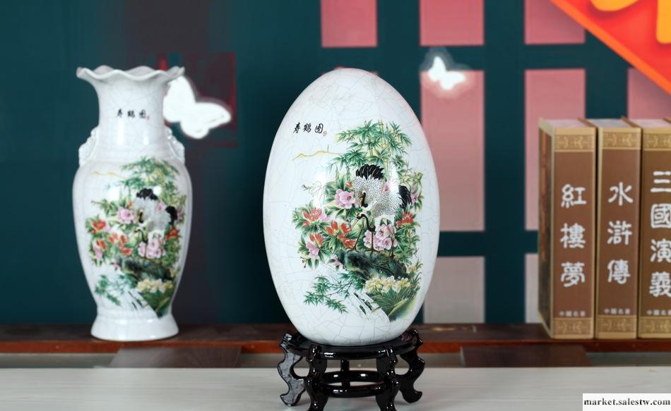 壽鶴圖 批發 陶瓷 手繪 家居擺設 喜慶 禮品 花瓶 三件套 特價工廠,批發,進口,代購