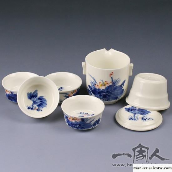 供應一家人居家日用瓷 陶瓷茶具 工藝品 禮品 手繪茶具-6件套（荷花蘭）功夫杯工廠,批發,進口,代購