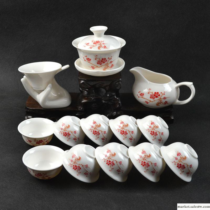 供應新款陶瓷茶具套裝禮品 紅梅花整套功夫茶具 可加印廣告LOGO工廠,批發,進口,代購